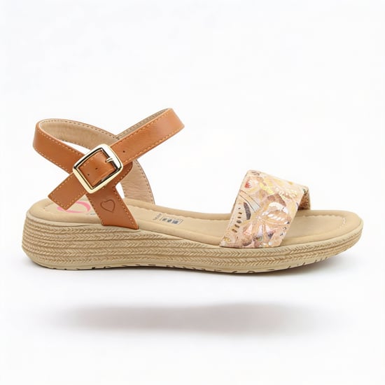 Heavenly Feet Sara Womens Platform Sandals Tan/gold Multi - Image 1