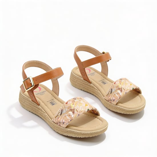 Heavenly Feet Sara Womens Platform Sandals Tan/gold Multi - Image 4