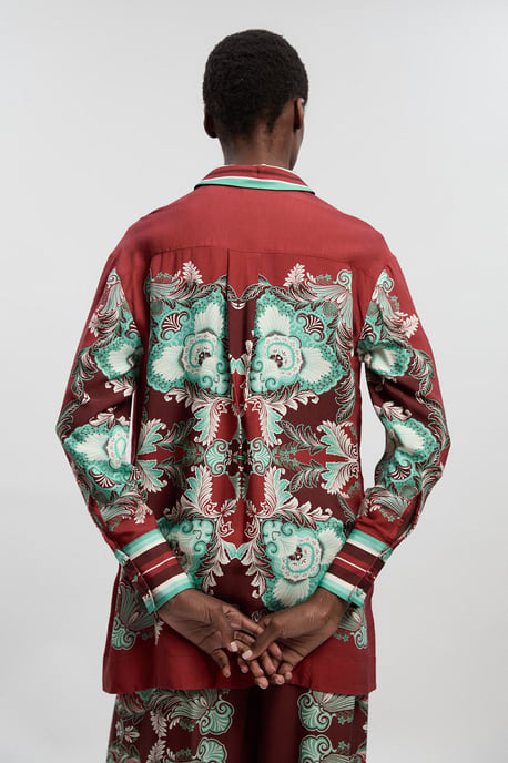 Mirrored Viscose Linen Print Woven Shirt - Image 4