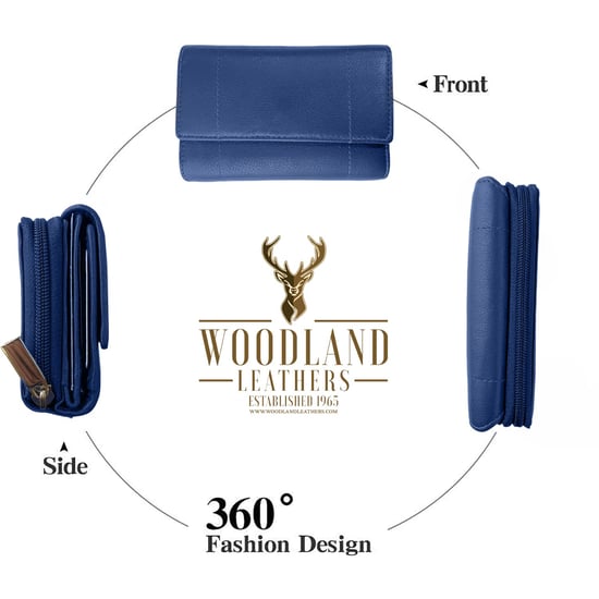 Women's Genuine Leather Purse RFID Blocking Wallet In Navy - Image 4