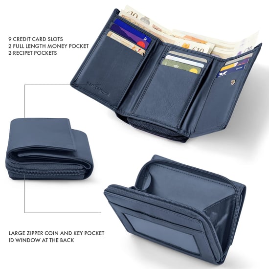 Women’s Genuine Leather RFID Wallet with Card & Coin Pocket in Navy - Image 2