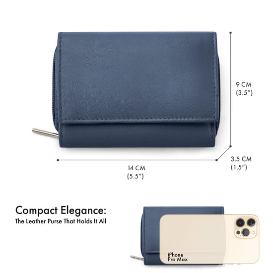 Women’s Genuine Leather RFID Wallet with Card & Coin Pocket in Navy - Image 3