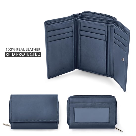Women’s Genuine Leather RFID Wallet with Card & Coin Pocket in Navy - Image 4