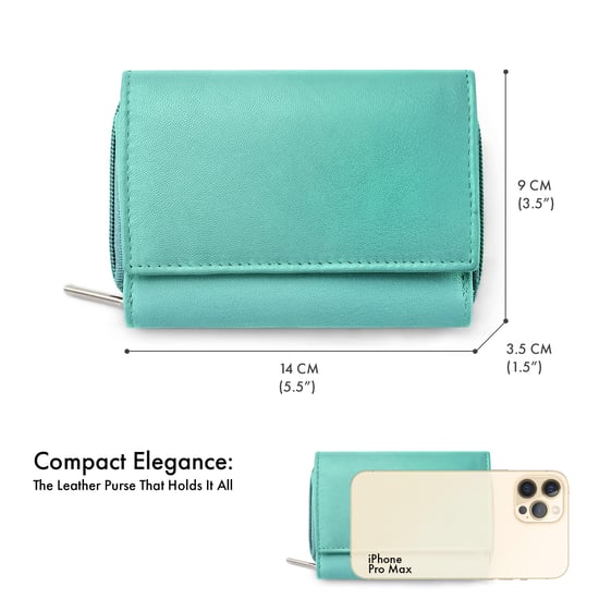 Women’s Genuine Leather RFID Wallet with Card & Coin Pocket in Turquoise - Image 2