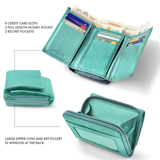 Women’s Genuine Leather RFID Wallet with Card & Coin Pocket in Turquoise - Image 3