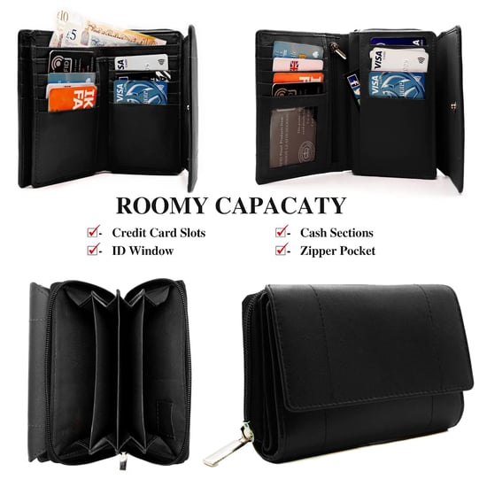 Women's Genuine Leather Purse RFID Blocking Wallet In Black - Image 2