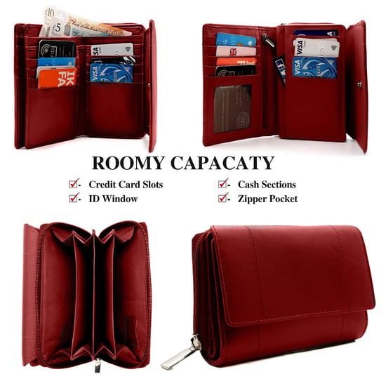 Women's Genuine Leather Purse RFID Blocking Wallet In Red - Image 2