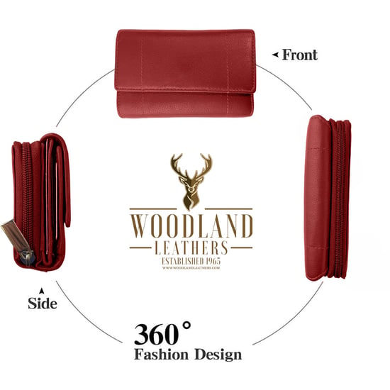 Women's Genuine Leather Purse RFID Blocking Wallet In Red - Image 4