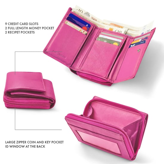 Women’s Genuine Leather RFID Wallet with Card & Coin Pocket in Pink - Image 2