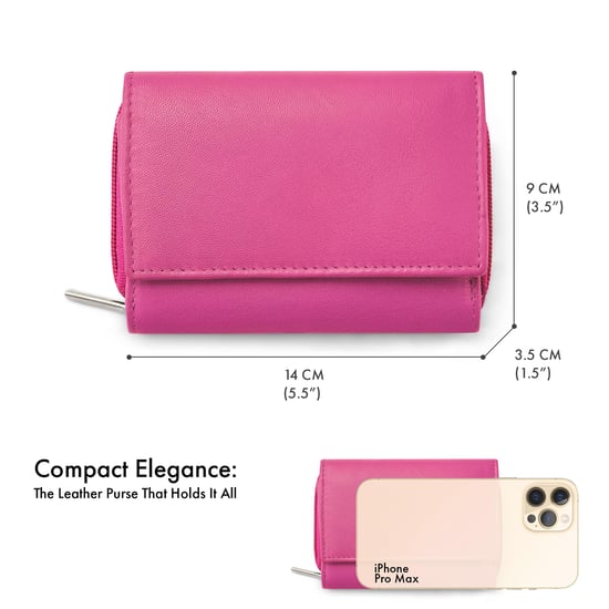 Women’s Genuine Leather RFID Wallet with Card & Coin Pocket in Pink - Image 3