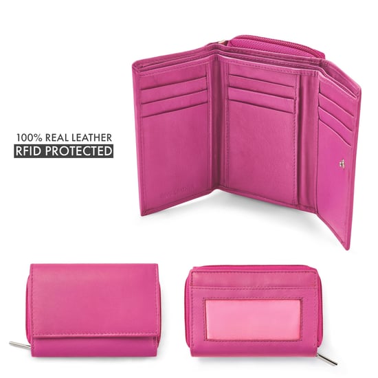 Women’s Genuine Leather RFID Wallet with Card & Coin Pocket in Pink - Image 4
