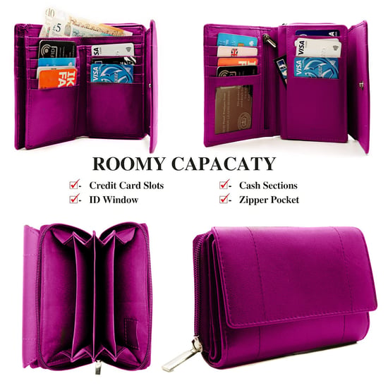 Women's Genuine Leather Purse RFID Blocking Wallet In Fuchsia - Image 2