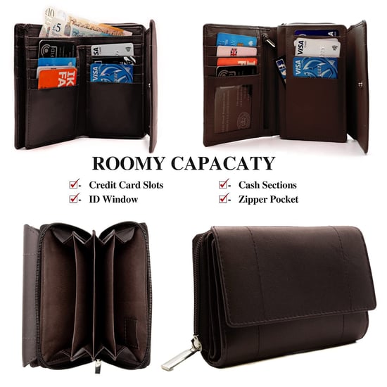 Women's Genuine Leather Purse RFID Blocking Wallet In Brown - Image 2