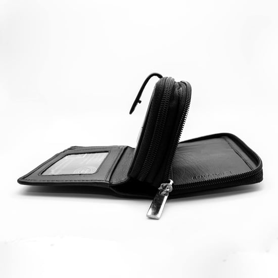 Women's Genuine Leather Purse with two Zipper Pocket in Black - Image 2