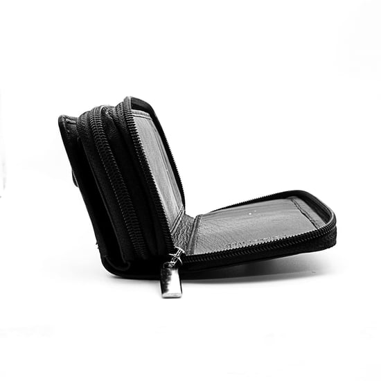 Women's Genuine Leather Purse with two Zipper Pocket in Black - Image 3