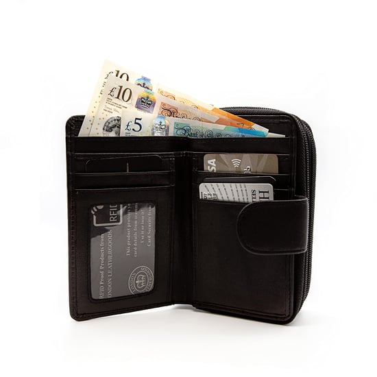 Women's Genuine Leather Purse with two Zipper Pocket in Black - Image 4