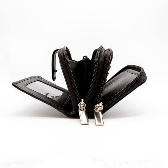 Women's Genuine Leather Purse with two Zipper Pocket in Black - Image 5