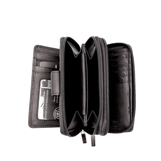 Women's Genuine Leather Purse with two Zipper Pocket in Black - Image 6