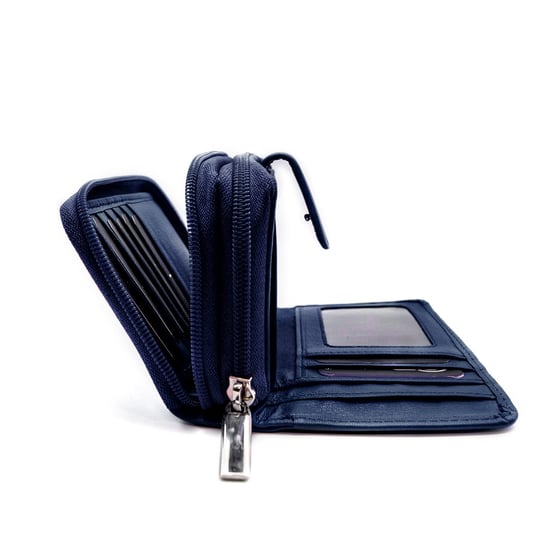 Women's Genuine Leather Purse with two Zipper Pocket in Navy - Image 2