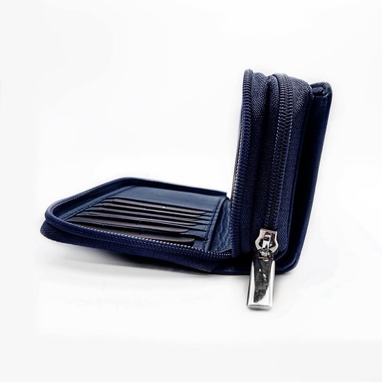 Women's Genuine Leather Purse with two Zipper Pocket in Navy - Image 3