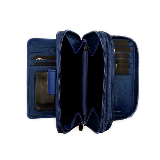 Women's Genuine Leather Purse with two Zipper Pocket in Navy - Image 4