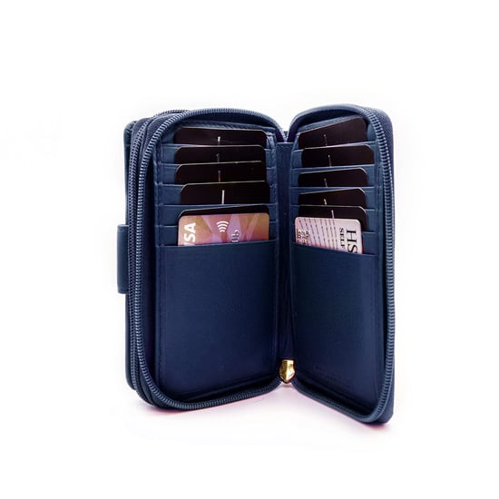 Women's Genuine Leather Purse with two Zipper Pocket in Navy - Image 6