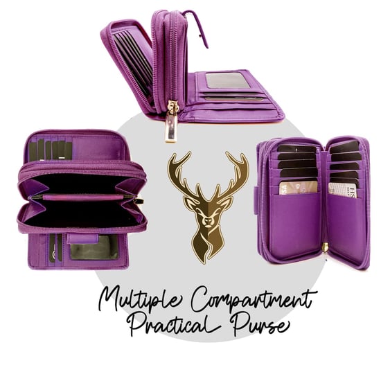 Women's Genuine Leather Purse with two Zipper Pocket in Purple - Image 2