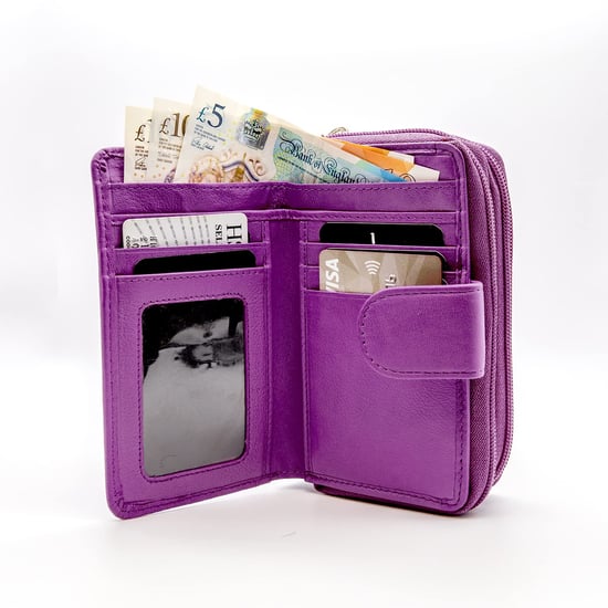 Women's Genuine Leather Purse with two Zipper Pocket in Purple - Image 3