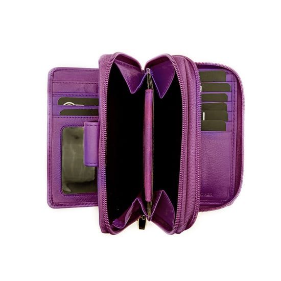Women's Genuine Leather Purse with two Zipper Pocket in Purple - Image 4