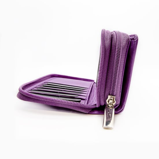 Women's Genuine Leather Purse with two Zipper Pocket in Purple - Image 5