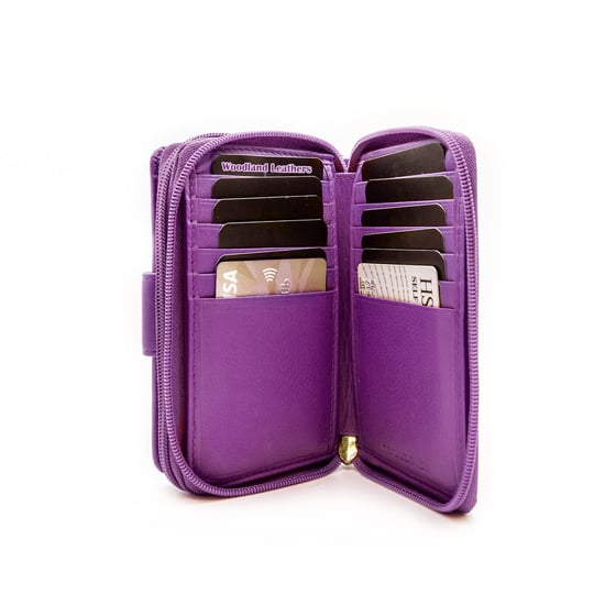 Women's Genuine Leather Purse with two Zipper Pocket in Purple - Image 6