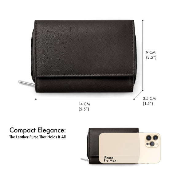 Women’s Genuine Leather RFID Wallet with Card & Coin Pocket in Black - Image 3