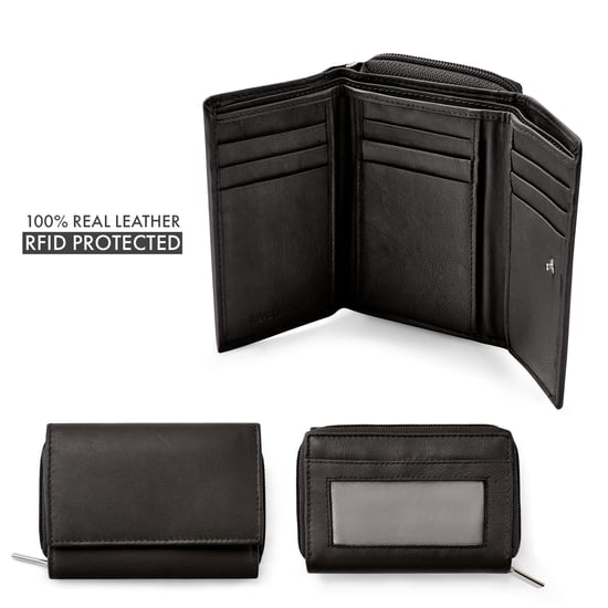 Women’s Genuine Leather RFID Wallet with Card & Coin Pocket in Black - Image 4