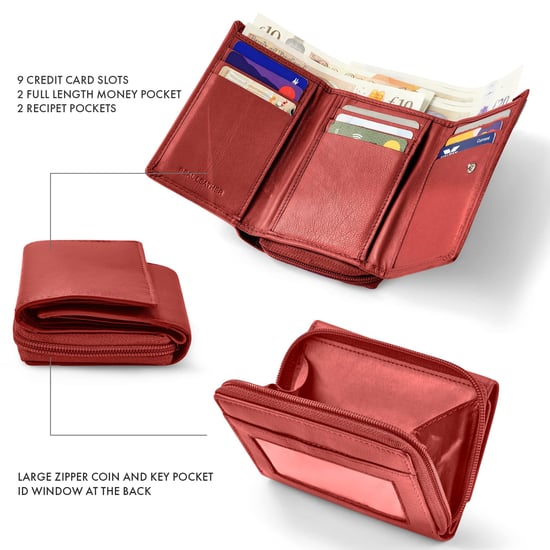 Women’s Genuine Leather RFID Wallet with Card & Coin Pocket in Red - Image 2