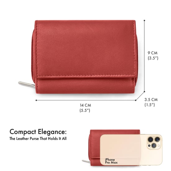 Women’s Genuine Leather RFID Wallet with Card & Coin Pocket in Red - Image 3