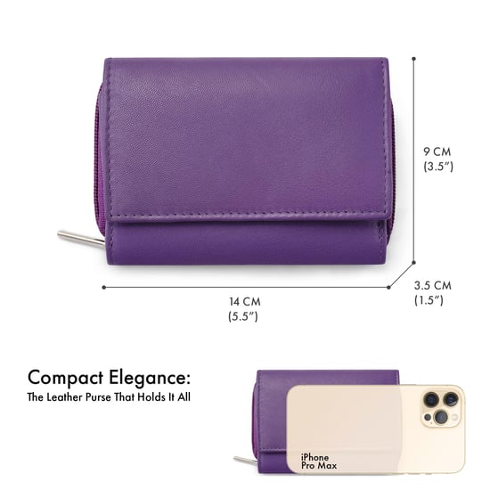 Women’s Genuine Leather RFID Wallet with Card & Coin Pocket in Purple - Image 3