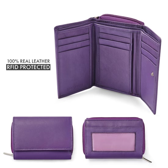 Women’s Genuine Leather RFID Wallet with Card & Coin Pocket in Purple - Image 4