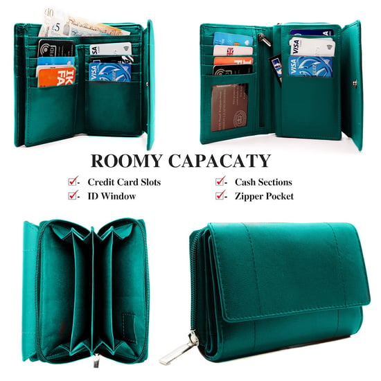 Women's Genuine Leather Purse RFID Blocking Wallet In Turquoise - Image 2