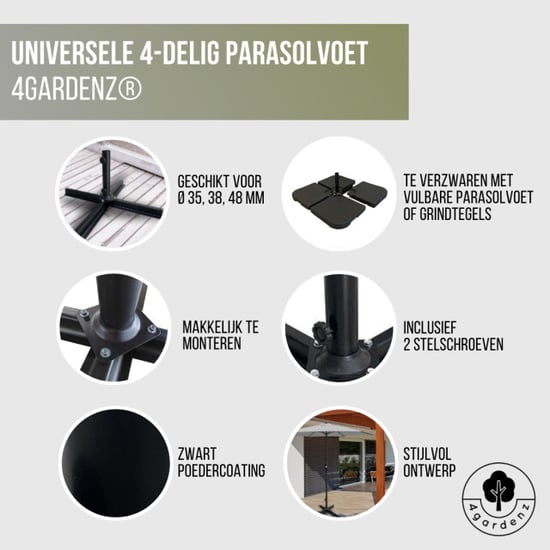 4gardenz ® parasol kruisvoet voor verzwaringstegels 77x77x31 cm - - Image 3