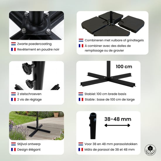 4gardenz ® kruisstandaard xl parasolvoet voor tegels 100x100x70 cm - Image 5