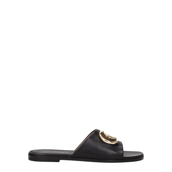 Off-White Zwarte Leren Slippers - Image 1