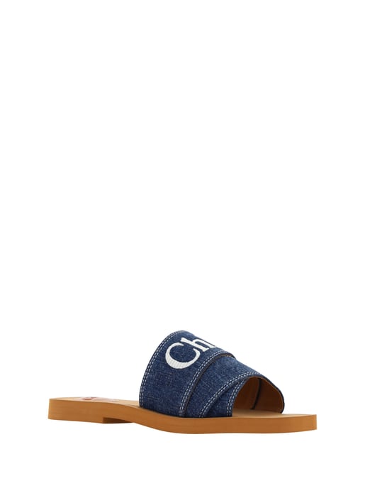 Chloé Denim Blauwe Katoenen Slides Woody Sandalen - Image 3
