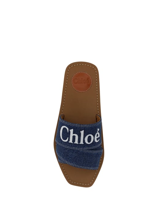 Chloé Denim Blauwe Katoenen Slides Woody Sandalen - Image 4