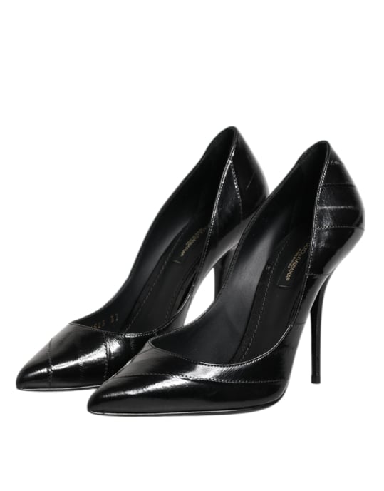 Dolce & Gabbana Zwarte Leren Stiletto Hoge Hakken Pumps Schoenen - Image 4