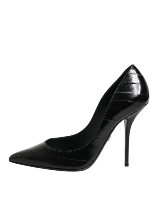 Dolce & Gabbana Zwarte Leren Stiletto Hoge Hakken Pumps Schoenen - Image 6