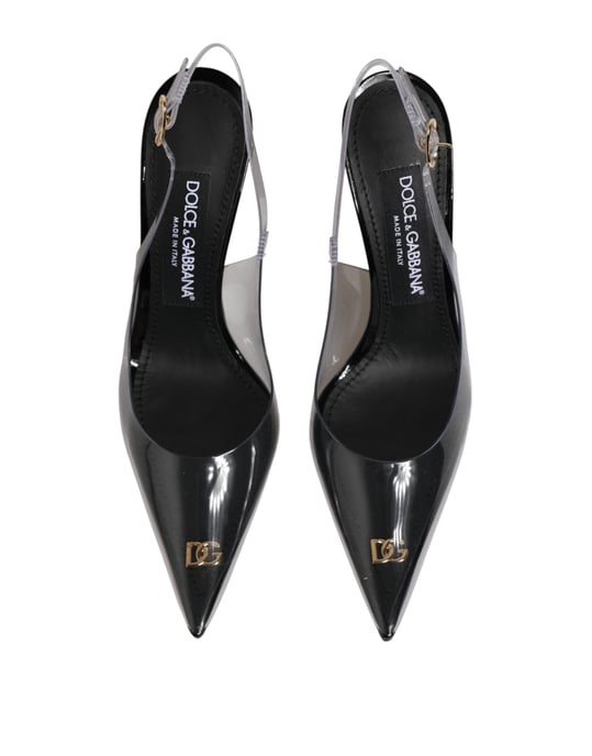 Dolce & Gabbana Zwarte Leren Heldere PVC Slingback Pumps Schoenen - Image 4