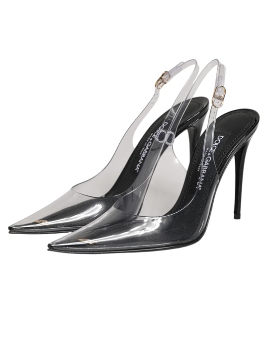 Dolce & Gabbana Zwarte Leren Heldere PVC Slingback Pumps Schoenen - Image 5