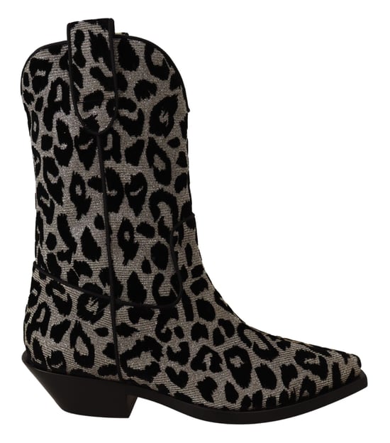 Dolce & Gabbana Gray Black Leopard Cowboy Boots Shoes - Image 1