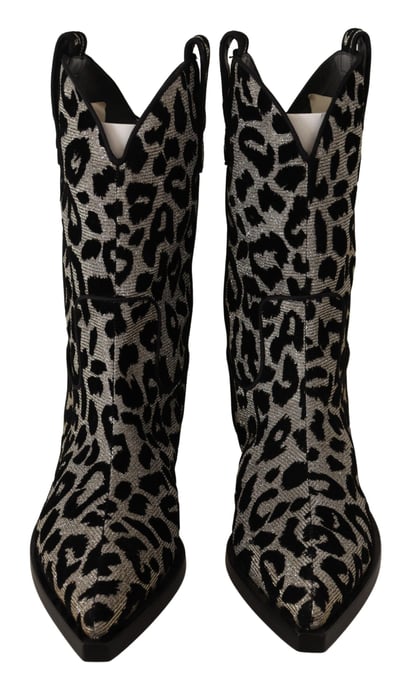 Dolce & Gabbana Gray Black Leopard Cowboy Boots Shoes - Image 2