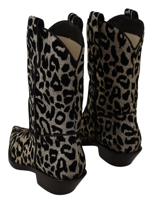 Dolce & Gabbana Gray Black Leopard Cowboy Boots Shoes - Image 4